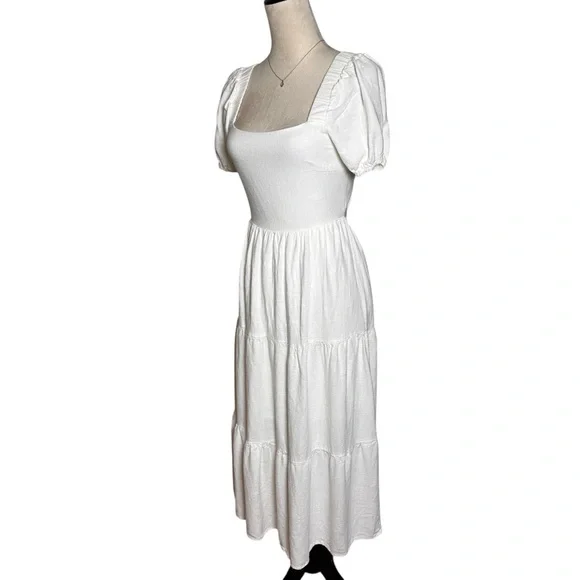 Sadie & Sage White Cottagecore Puff Sleeve Tie Back Midi Dress Boho Prairie S - Picture 7 of 13
